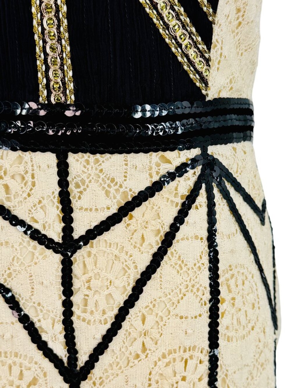 NWT Free People Cream Black Lace Sequin Mini Dress | Whimsigoth Luxe Coquette 8 - Picture 4 of 16